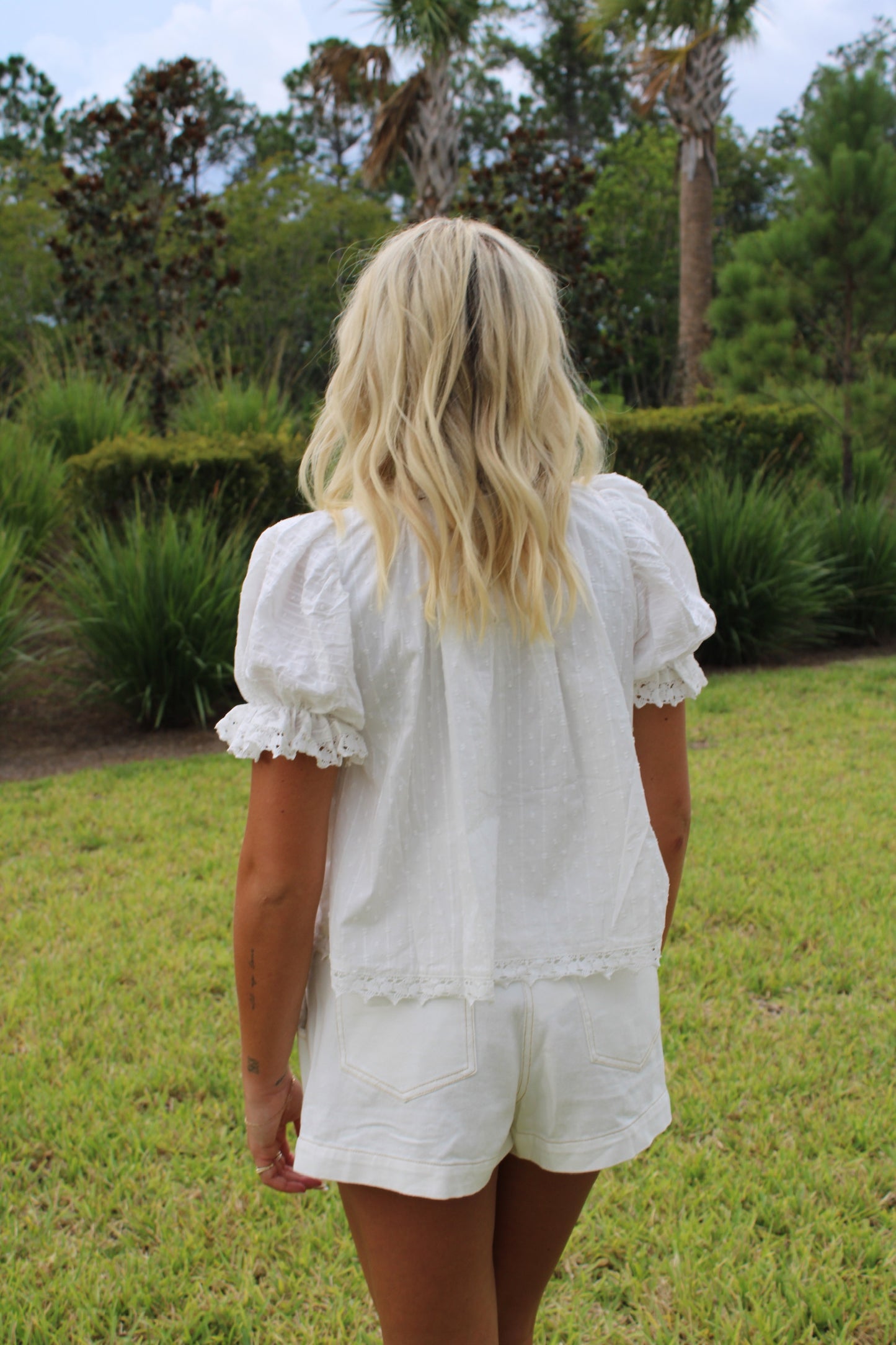 Eyelet Swing Puff Sleeve
